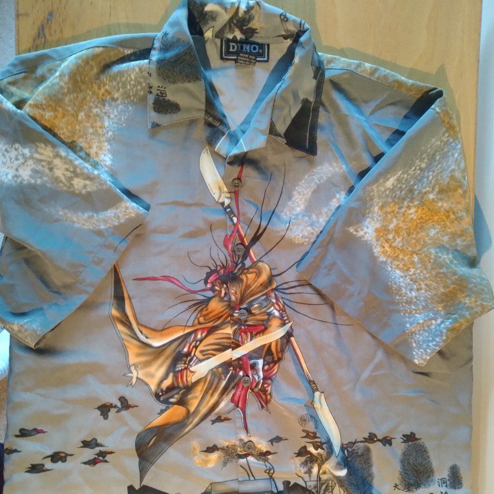Vintage Dino Samurai Warrior Button Shirt